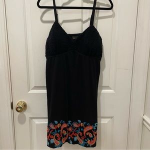 INC Ladies Black Embroidered A-Line Dress with Adjustable Straps - Size XL